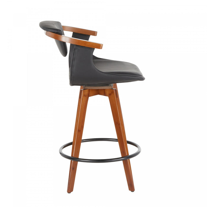 LumiSource Oracle Faux Leather Mid-Century Modern Counter-Height Stool - Walnut/Black