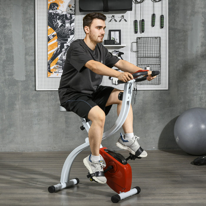 Soozier Foldable Exercise Bike With 8-level Resistance And Wheels, Red