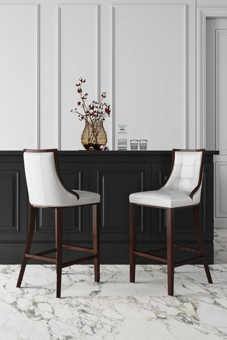 Fifth Avenue Traditional Wood Upholstered Barstool in Pearl White - Set of 2