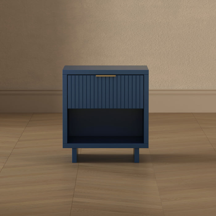 Elara Contemporary 18\" Solid Wood Nightstand in Midnight Blue (1-Drawer)