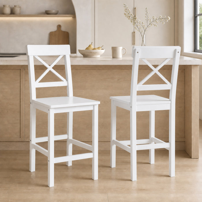 HOMCOM Counter Height Bar Stools Set of 2 with Back and Footrest White