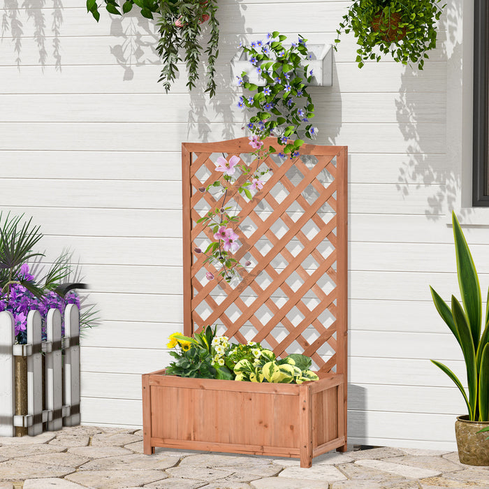Outsunny 28\" X 11\" X 46\" Raised Garden Bed Wood Planter With Trellis For Vine Climbing, To Grow Vegetables, Herbs, And Flowers For Backyard, Patio, Brown