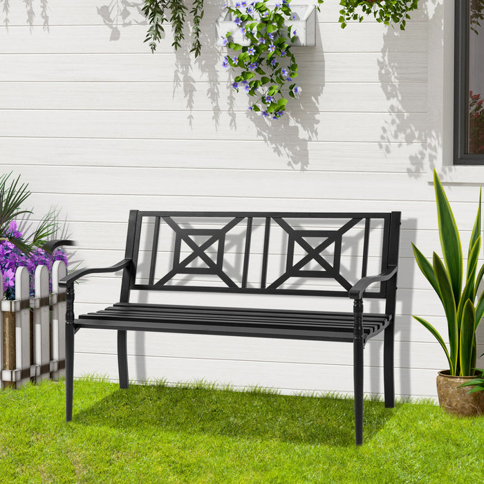 Outsunny Steel Garden Bench For Outdoor, 2-person Patio Bench, Black
