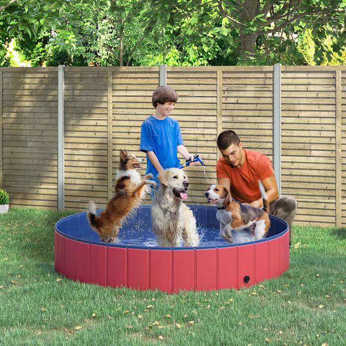 Pawhut Folding Dog Pool Portable Pet Kiddie Swimming Pool, Outdoor/indoor Puppy Bath Tub With Nonslip Bottom For Dogs & Cats, (Φ63\", Red)