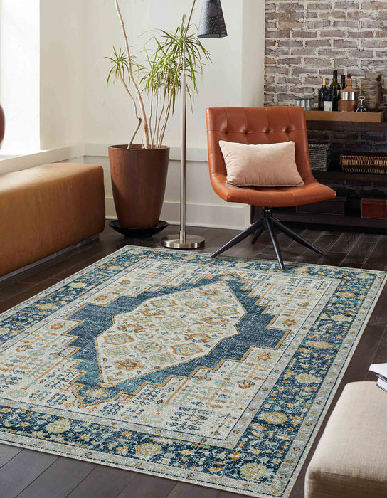 Kinsley Traditional 9'3\" x 11'10\" Area Rug in Blue Indoor Area Rug