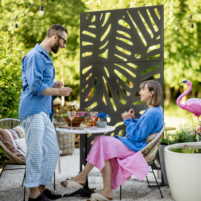 Outsunny Metal Outdoor Privacy Screen With Stand For Garden Backyard Black