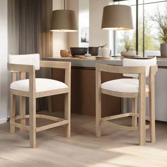 Tiffany 26\" Counter-height Stool Set Of 2 With Solid Wood Frame, Linen Look Fabric - Natural