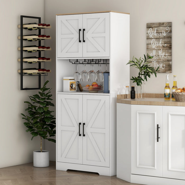 HOMCOM Kitchen Pantry Storage Cabinet with Microwave Oven Countertop, White