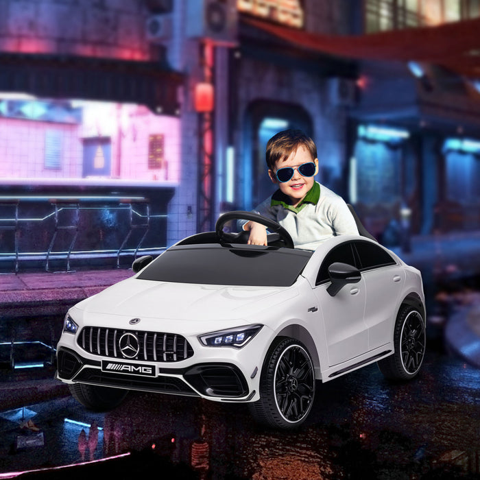 Qaba Mercedes-amg Cla 45 Licensed 12v Ride On Car, Battery Powered Ride-On Kids Electric Car With Remote Control, Transport Wheels, Spring Suspension, Led Lights, Music Horn, White
