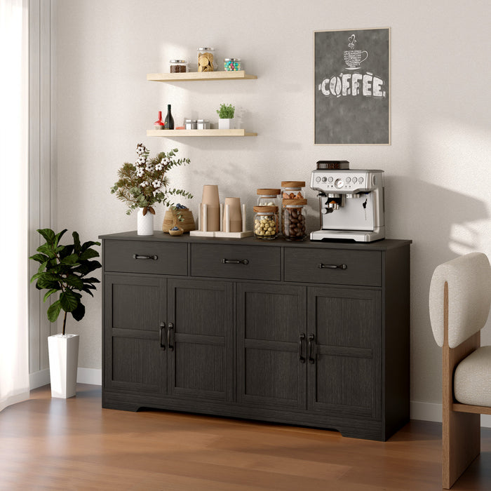 HOMCOM Sideboard Cabinet, Coffee Bar Cabinet with Drawers, Distressed Black