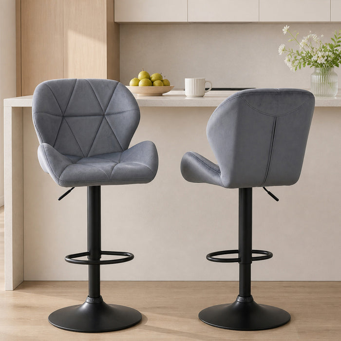 HOMCOM Bar Stool Set of 2 Fabric Adjustable Height Counter Chairs Grey