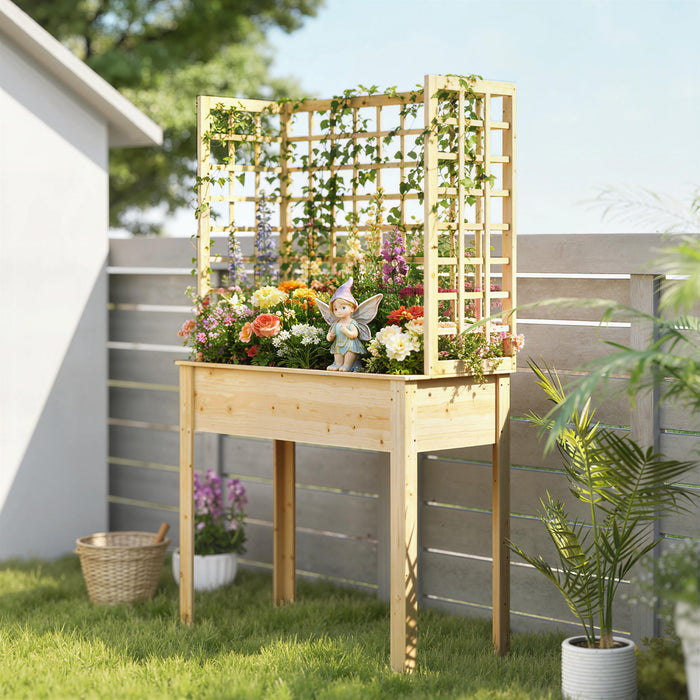Outsunny Wooden Raised Garden Bed with 3 Trellises