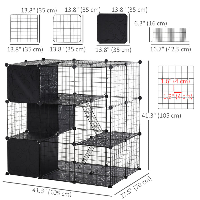 Pawhut Small Animal Cage Rabbit Cage With Door, Guinea Pig Playpen, Small Animal Fence For Bunny, Chinchilla, Freret, Chinchilla, Indoor And Outdoor Use, Total 56 Panels, 41.3\" X 27.6\" X 41.3\"