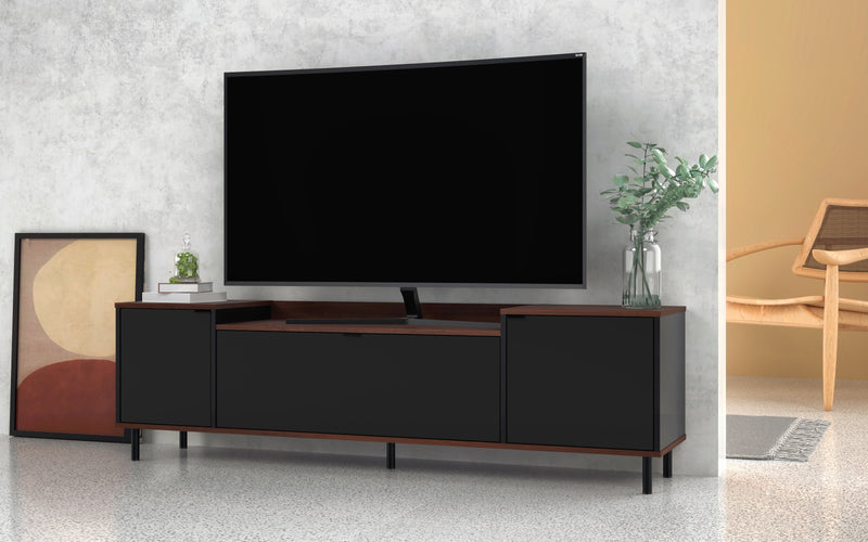 Manhattan Comfort Mosholu 66.93\" TV Stand with 3 Shelves - Black & Nut Brown