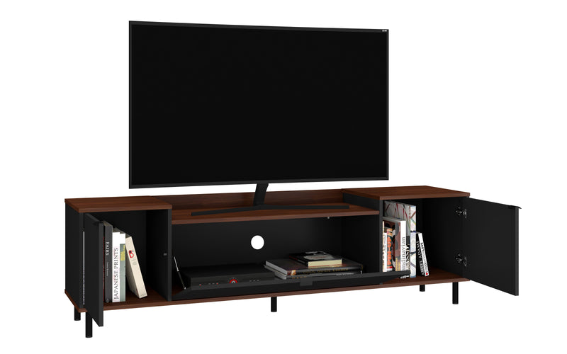 Manhattan Comfort Mosholu 66.93\" TV Stand with 3 Shelves - Black & Nut Brown