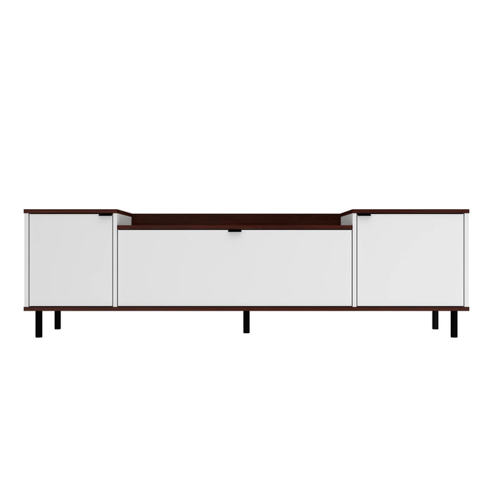 Manhattan Comfort Mosholu 66.93\" TV Stand with 3 Shelves - White & Nut Brown