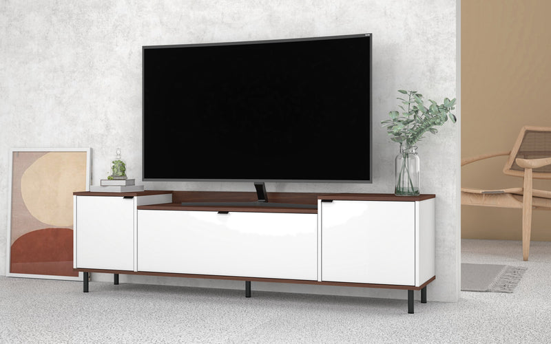 Manhattan Comfort Mosholu 66.93\" TV Stand with 3 Shelves - White & Nut Brown