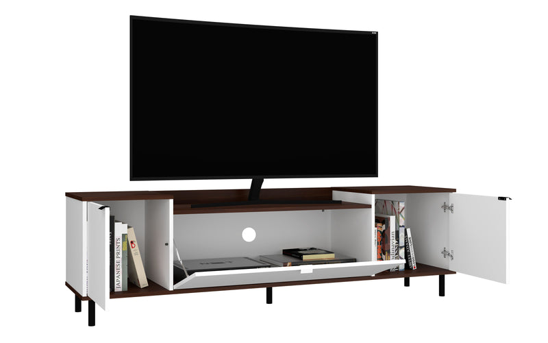 Manhattan Comfort Mosholu 66.93\" TV Stand with 3 Shelves - White & Nut Brown