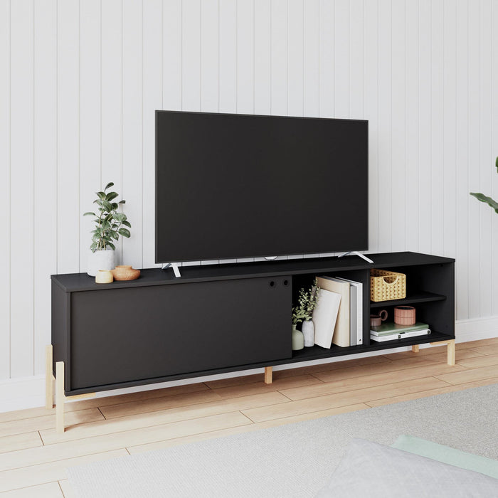 Manhattan Comfort Bowery 72.83\" TV Stand with 4 Shelves - Black & Oak