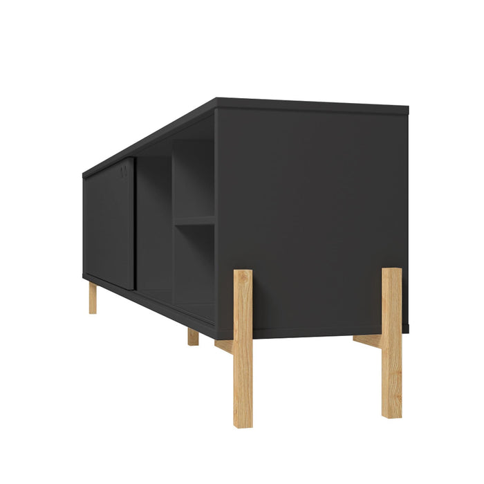 Manhattan Comfort Bowery 72.83\" TV Stand with 4 Shelves - Black & Oak