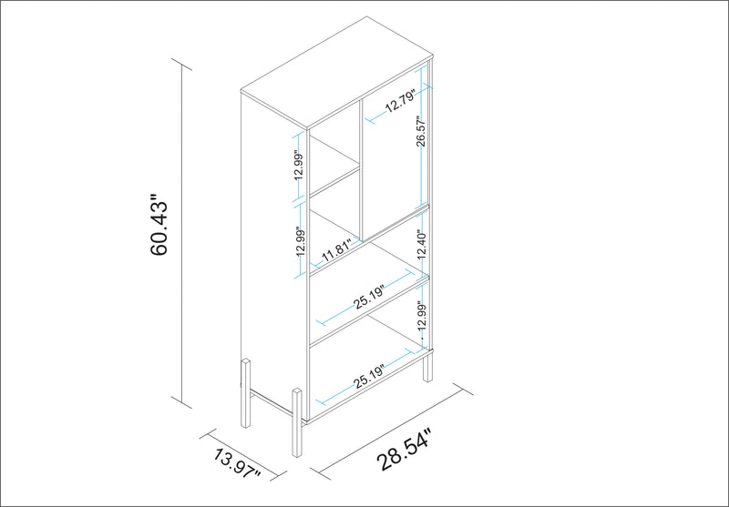 Manhattan Comfort Bowery Bookcase with 5 Shelves - White & Oak