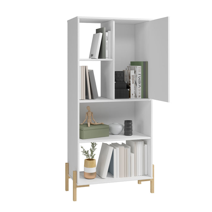 Manhattan Comfort Bowery Bookcase with 5 Shelves - White & Oak