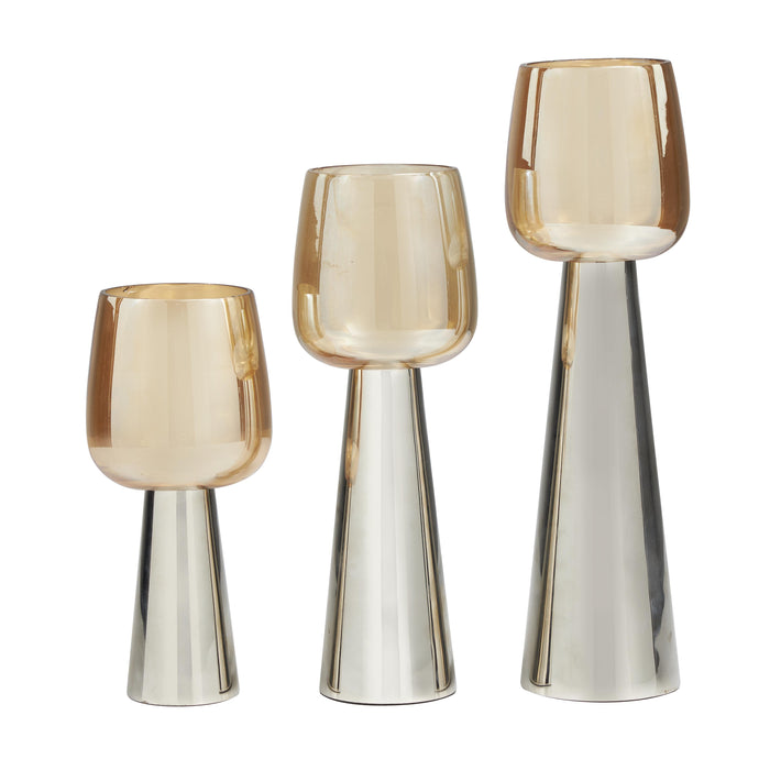 Stainless Steel Glass 8\"/10\"/12\" Candle Holder - Set of 3