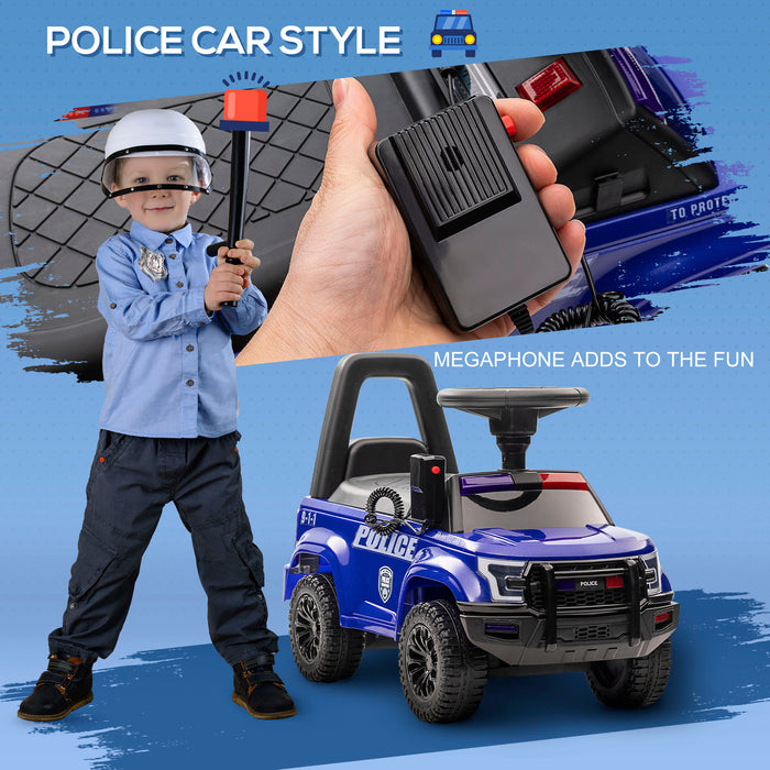 Aosom Kids Ride On Sliding Car With Hidden Under Seat Storage, Ride On Police Car For Toddler With Megaphone, Anti Dumping Device, Removable Backrest, Foot-to-floor Design, Aged 18-60 Months, Blue