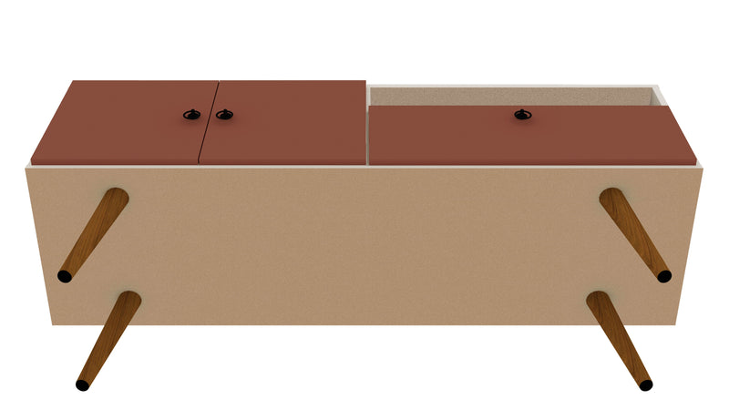 Manhattan Comfort Tribeca 53.94\" Mid-Century Modern TV Stand with Solid Wood Legs - Off White & Terra Orange Pink