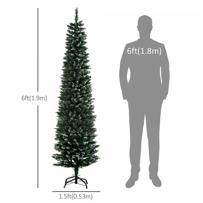 Homcom 6ft Artificial Snow Dipped Pencil Christmas Tree With 570 Branch Tips