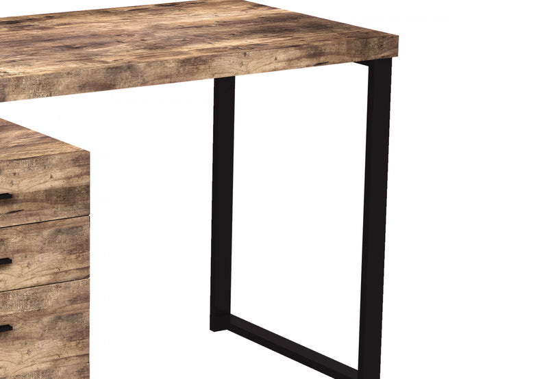 47” Computer Desk With 3 Drawers - Brown Reclaimed Wood With Silver Metal Base