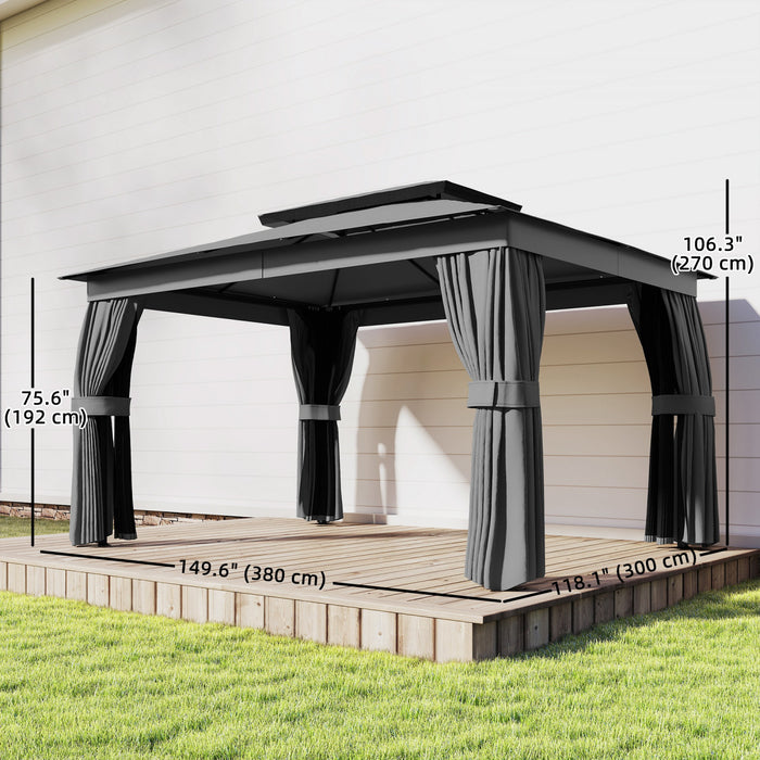 Outsunny 10'x12.5' Patio Outdoor Gazebo with Curtains, Netting, Double Roof