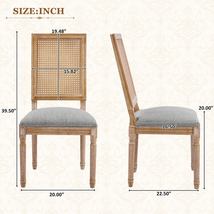 Oliver Solid Wood Rubberwood Dining Chair Set of 2 with Upholstered Seat Cane Backrest and Fluted Legs,Green