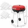 Outsunny Charcoal BBQ Grill, Portable Barbecue Smoker with Lid, Wheels, Storage Rack, Red