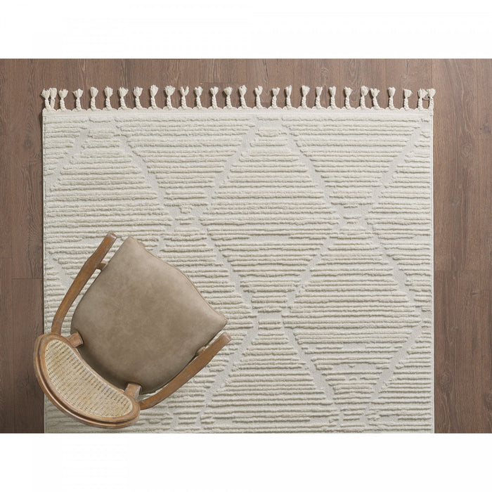 Quinto Lattice Large Cream Shag Area Rug - 6'3\" x 9'