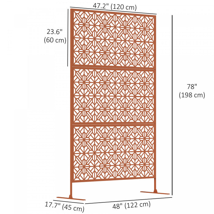 Outsunny Metal Outdoor Privacy Screen, Decorative Outdoor Divider, Brown