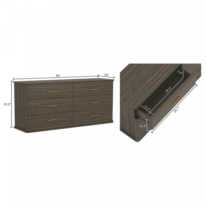 Clifford Traditional Dresser in Walnut (6-Drawer)