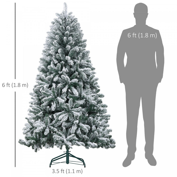 Homcom 6ft Flocked Artificial Christmas Tree With Metal Stand, Hinged Tips