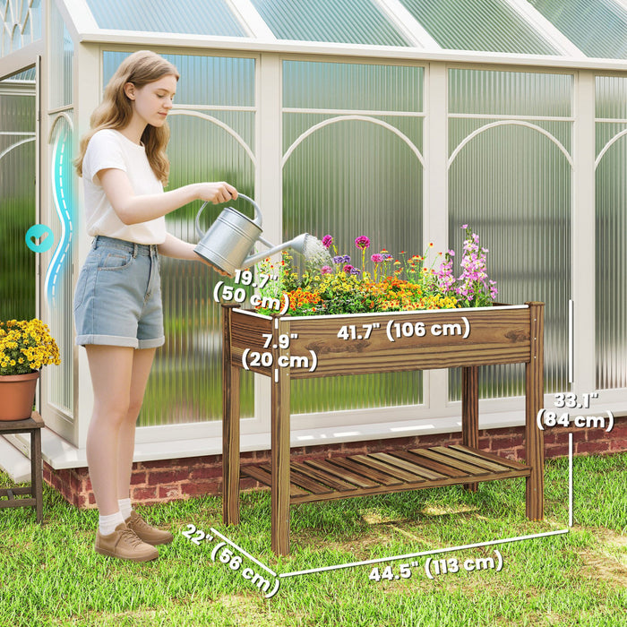 Outsunny 45\"x22\"x33\" Elevated Planter Box with Storage Shelf, Carbonized
