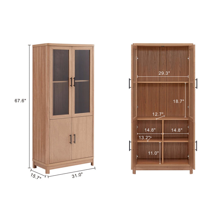 Jodie Mid-Century Modern 31\" Bookcase Cabinet in Maple (6-Shelf) - Set of 3
