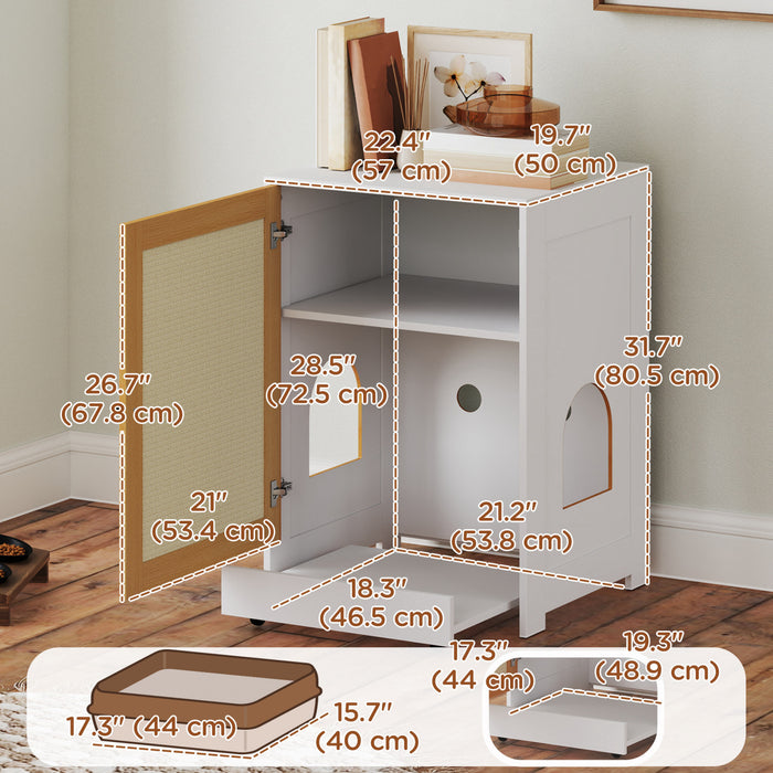Pawhut Cat Litter Box Enclosure, Hidden Litter Box Furniture With Pull-out Tray, Indoor Cat Washroom With Storage Cabinet, Scratching Mat - Oak