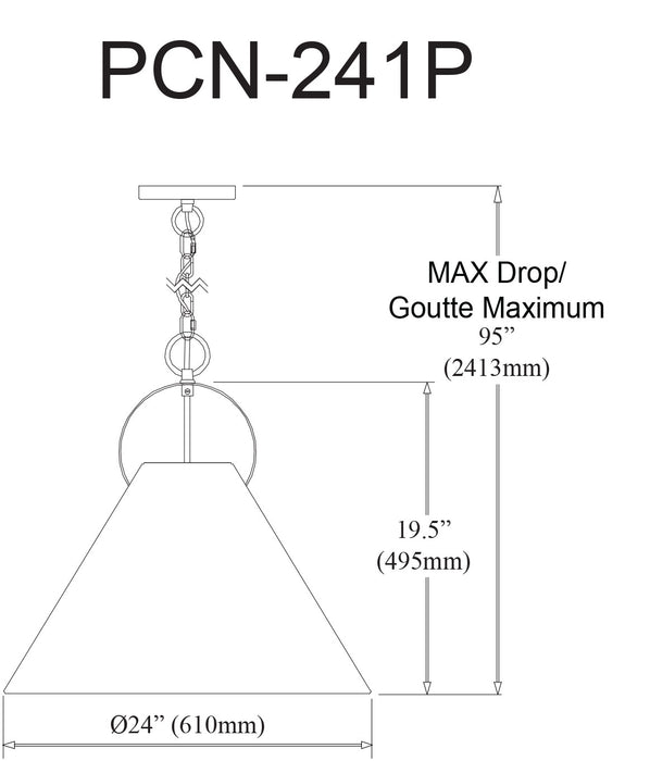 Dainolite Princeton 1 Light Pendant 24\" Dia Matte Black Finish Black Shade Lamp