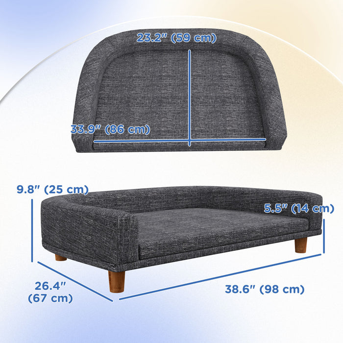 Pawhut Dog Sofa, Dog Couch Bed For Large Dogs, Elevated Pet Cat Sofa Bed With Removable Washable Cover, Anti-slip Foot Pads, Dark Grey