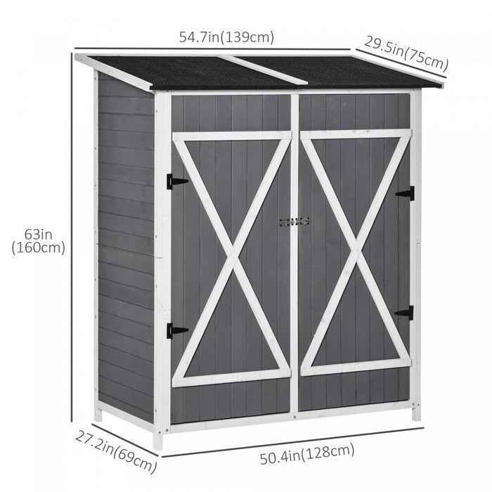 Outsunny 54.75''x29.5''x63'' Garden Storage Shed Asphalt Roof Wooden Timber Double Door Utility Storage House W/ Movable Shelf & Fixed Fittings
