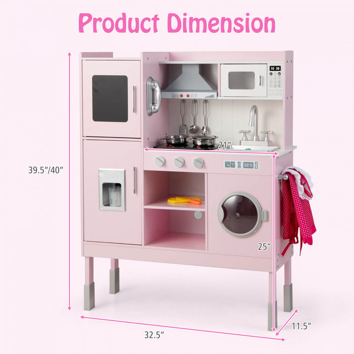 Costway Kids Pretend Kitchen Play Set Toddler Toy Wooden Chef Height Adjustable With Sounds
