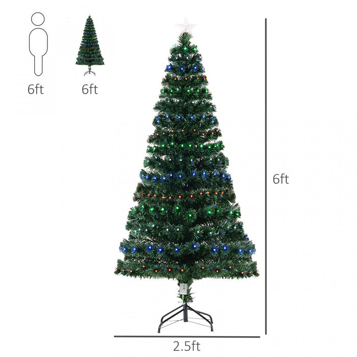 Homcom 6ft Pre-lit Optical Fiber Artificial Christmas Tree With 230 Led Lights And Branches