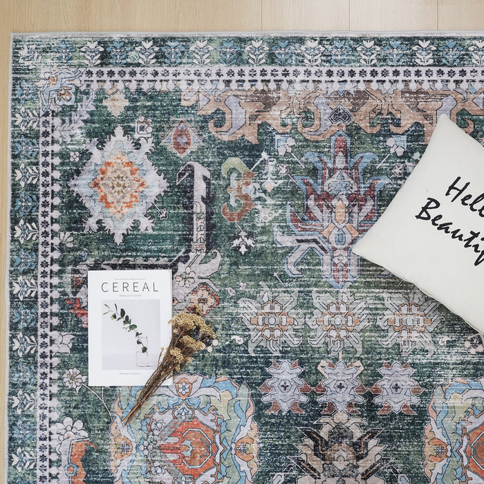 Aqua Green Flames Washable Non-slip Low Pile Area Rug 8'x10'