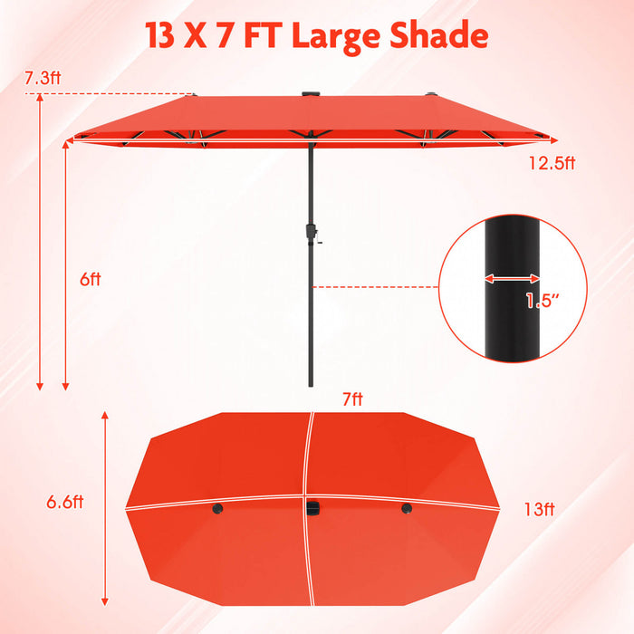 Costway 13 FT Large Patio Umbrella with LED Solar Lights Crank Handle 12 Heavy-Duty Ribs Orange