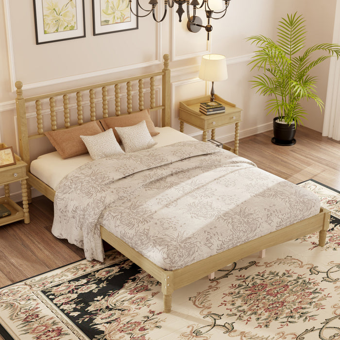 Oliver Retro Wood Platform Bed with Gourd Shaped Headboard and Sturdy Wooden Slat Support,Queen Size,Natural Queen Bed