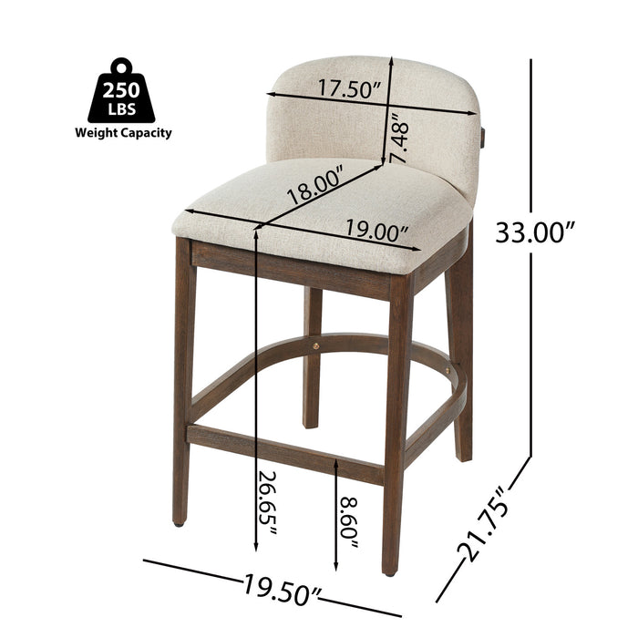 Calista Rubber Wood Counter Stool Set of 2,Walnut